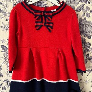 Janie & Jack Baby/Toddler Dress Red Navy Stables Sweater Knit Dress 12-18MONTHS